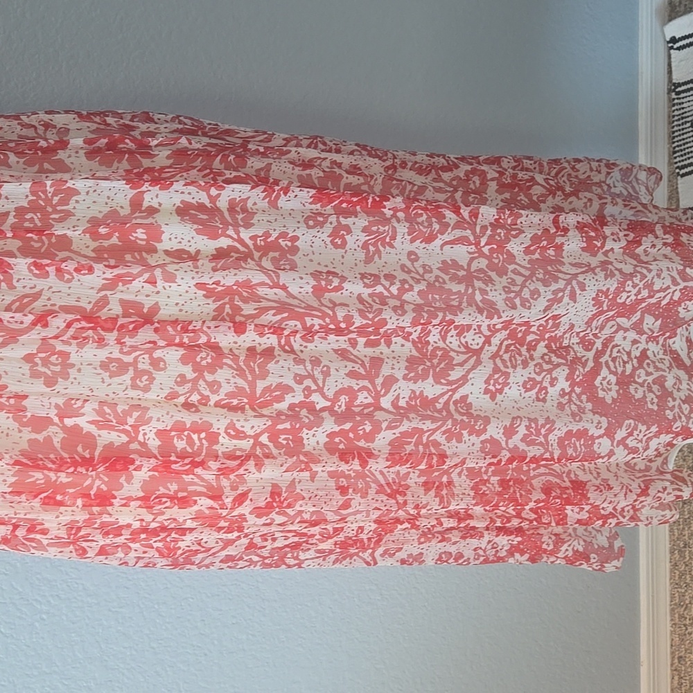 LAUNDRY BY SHELLI SEGAL Red Floral Midi Dress Ruched Waist Silk Sleeveless Sz 10 - Picture 11 of 13